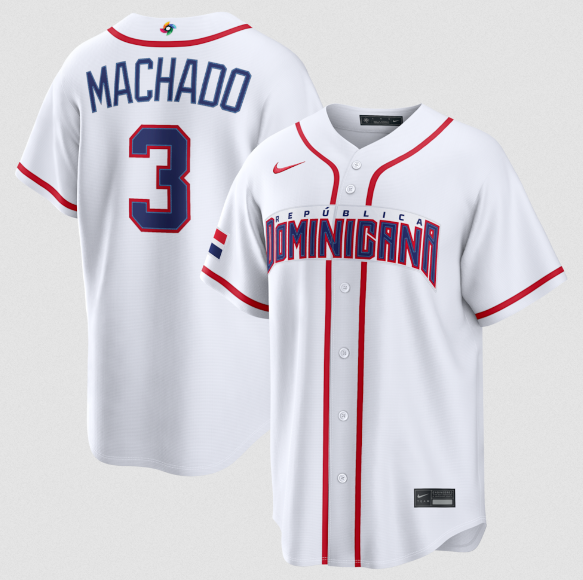 Men's Dominican Republic Baseball #3 Manny Machado White 2026 World Baseball Classic Home Stadium Stitched Jersey